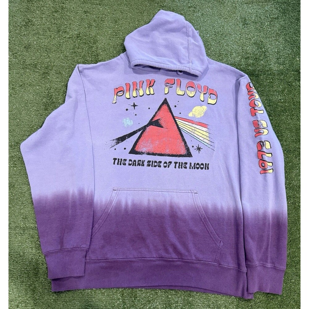 Pink Floyd Dark Side of the Moon Purple Tie Dye Pullover Hoodie, Size L (42/44)